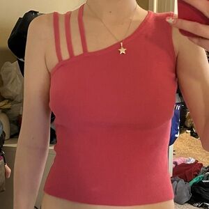 Y2k pink off shoulder strappy tank top